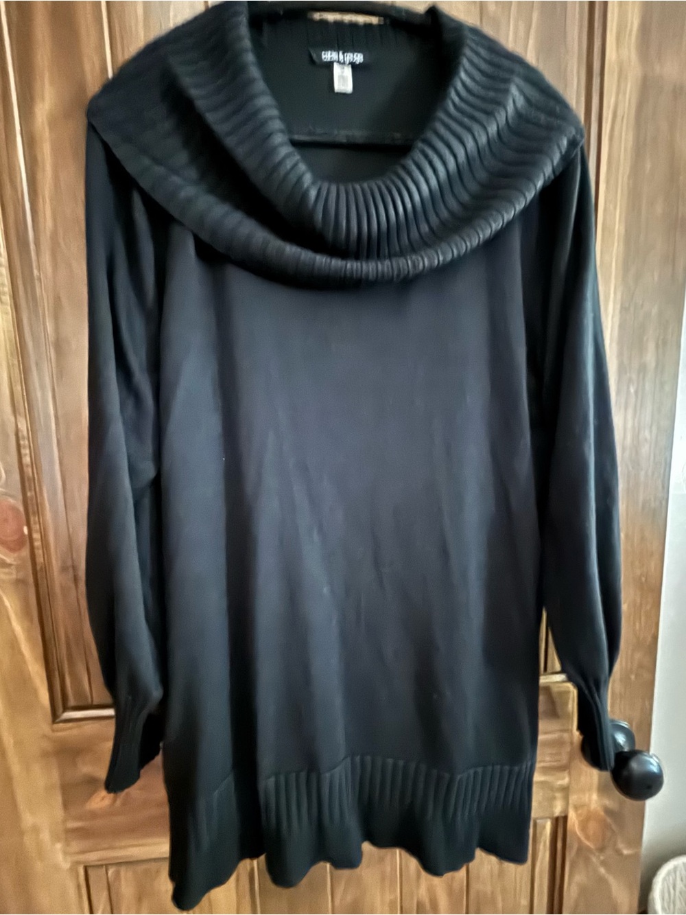Cable & Gauge Black Ribbed Cowl Neck Sweater